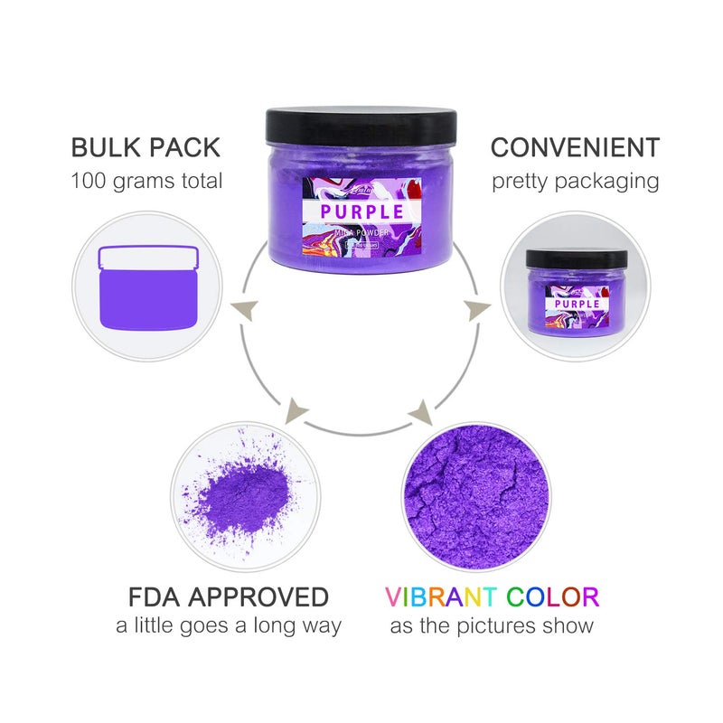 Limino Mica Powder Pure - 3.5oz Pearl Epoxy Resin Color Pigment - Cosmetic Grade Coloring Pigment - Natural Soap Dye for Soap Making Supplies Kit, Bath Bomb Colorant, Paint, Nail Art for Adult Hobby(Purple) - Image 5